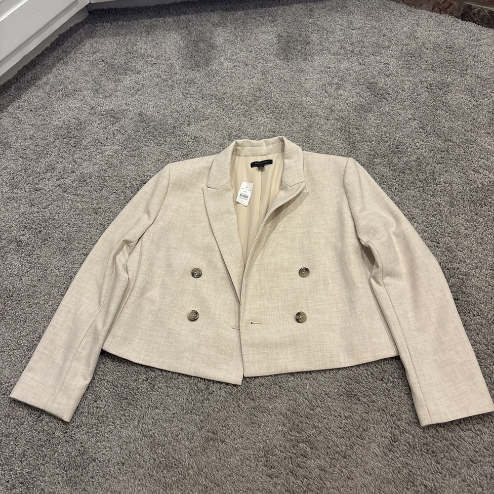 NEW ANN TAYLOR IVORY COTTON DOUBLE BREASTED BLAZER SZ 14 PLAID NEW WITH TAGS